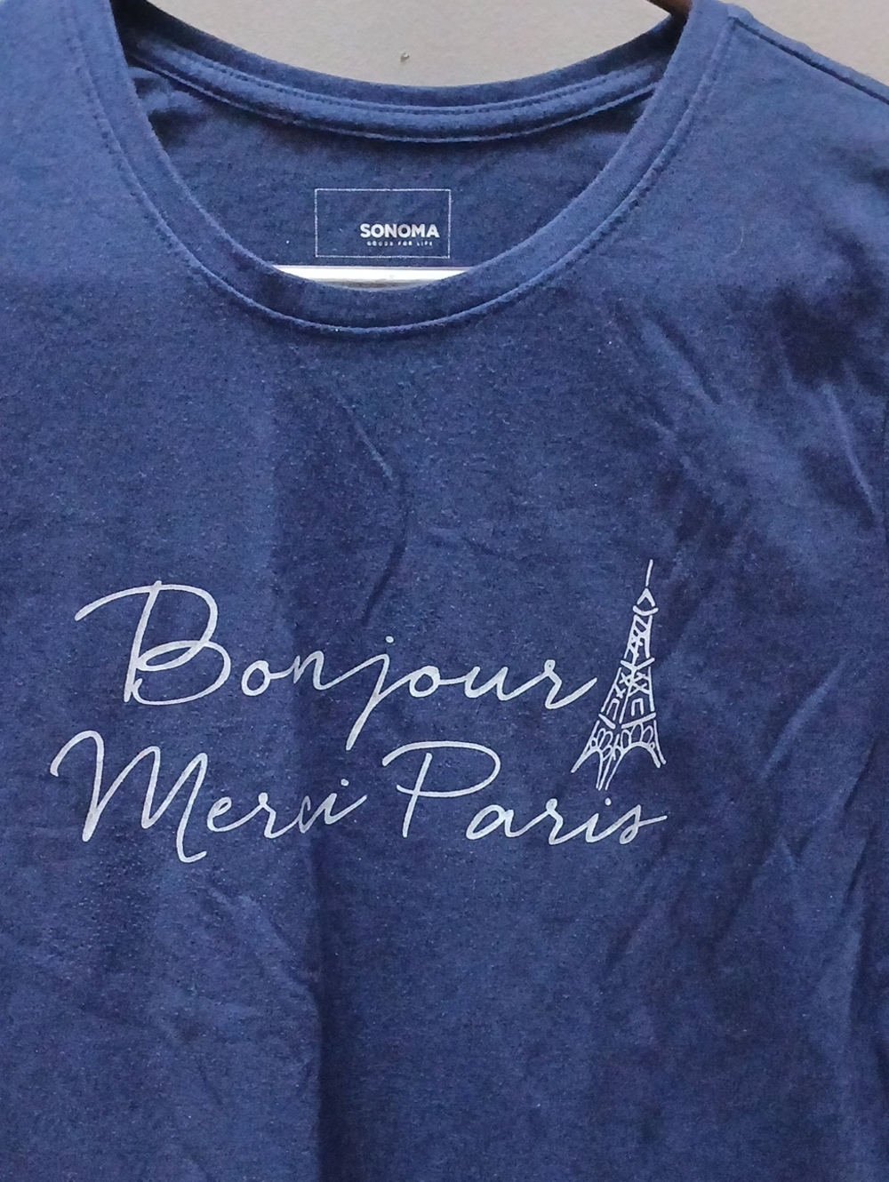 SONOMA Navy Tee with White 'Bonjour Merci Paris' Script